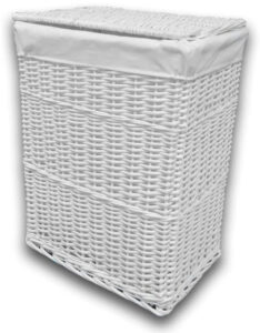 Arpan Medium White Wicker Washing Cloth Basket with White Lining
